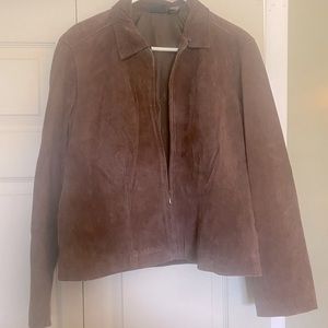 Brown Suede Bomber Jacket, XL Women’s, Gold Zipper